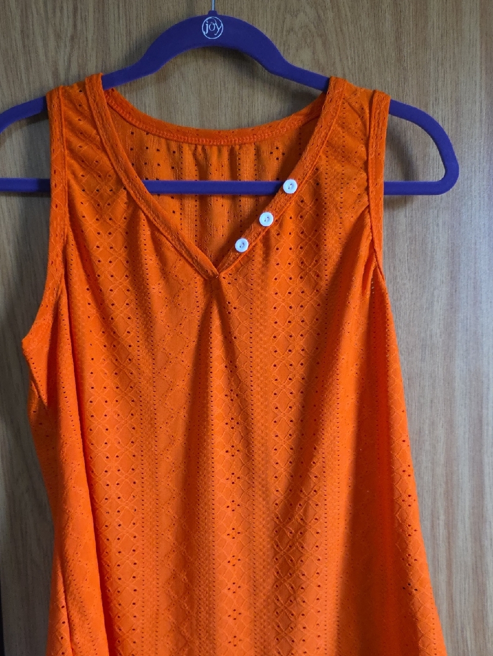 SHEIN Orange Eyelet V-Neck Tank with White Button Accents